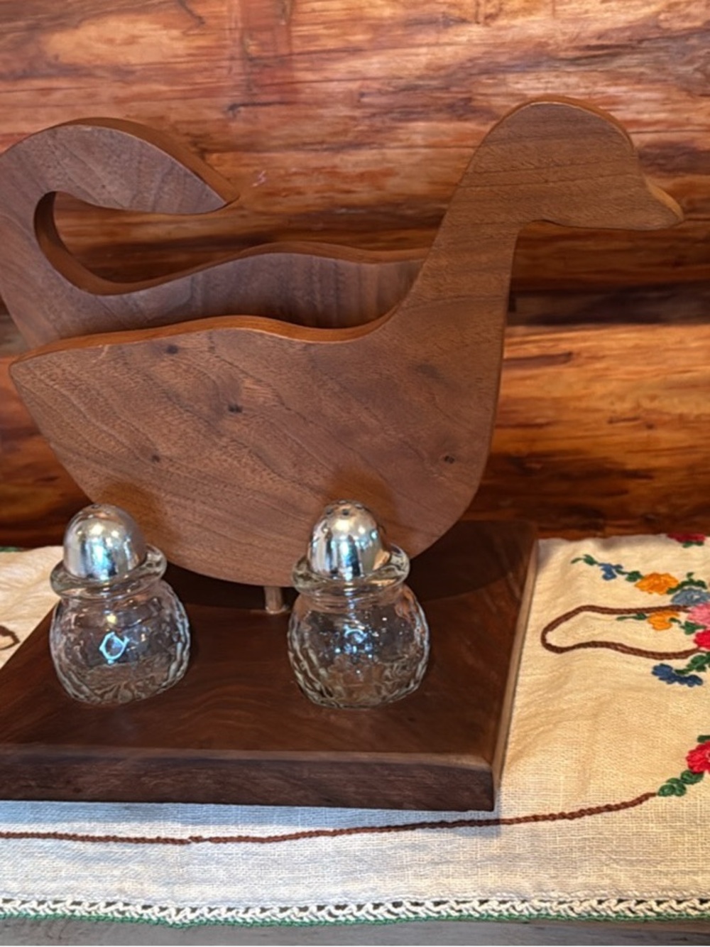 Handcrafted Wooden Duck Napkin & Salt Pepper Set - Walnut Finish